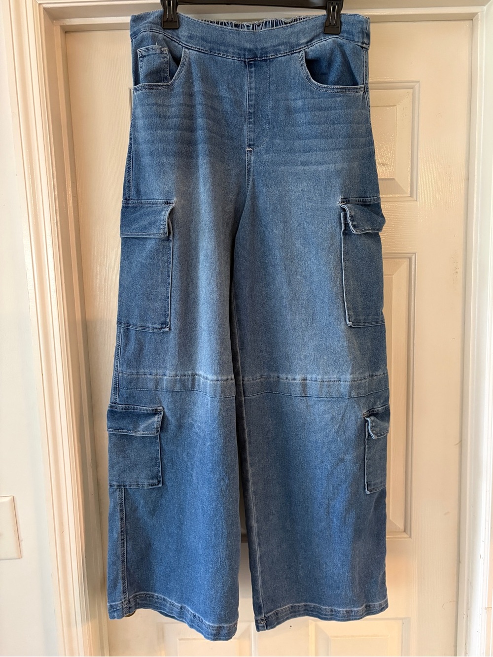 Almost Famous Wide Leg Cargo Denim Pants Jeans Juniors Plus Size 14/16
